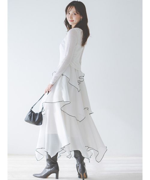 SNIDEL（スナイデル）の「シアーイレヘムニットコンビワンピース（ワンピース・レディース・ライトブルー/ホワイト/ネイビー・1/0）」の6枚目の写真