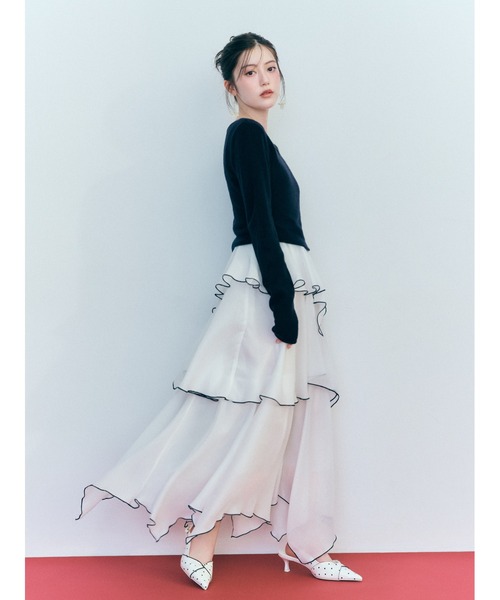 SNIDEL（スナイデル）の「シアーイレヘムニットコンビワンピース（ワンピース・レディース・ライトブルー/ホワイト/ネイビー・1/0）」の5枚目の写真