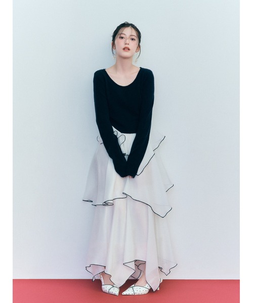 SNIDEL（スナイデル）の「シアーイレヘムニットコンビワンピース（ワンピース・レディース・ライトブルー/ホワイト/ネイビー・1/0）」の4枚目の写真