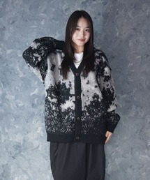 Abstract Shaggy Cardigan / 総柄 シャギーニット カーディガン