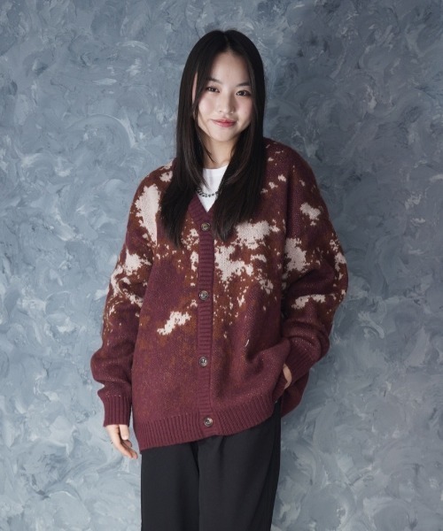 NOIZY(ノイジー)の「Abstract Shaggy Cardigan / 総柄 シャギーニット カーディガン(カーディガン/ボレロ・メンズ・ブラック/ワインレッド/ブルー・MEDIUM/LARGE)」の3枚目の写真