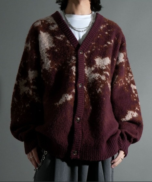 NOIZY(ノイジー)の「Abstract Shaggy Cardigan / 総柄 シャギーニット カーディガン(カーディガン/ボレロ・メンズ・ブラック/ワインレッド/ブルー・MEDIUM/LARGE)」の4枚目の写真