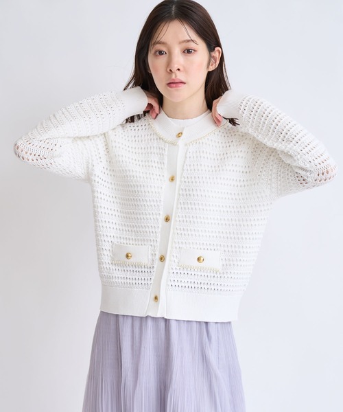 NOELA（ノエラ）の「パールニットアンサンブル（カーディガン/ボレロ・レディース・ネイビー/オフホワイト/ピンク・フリー）」の5枚目の写真