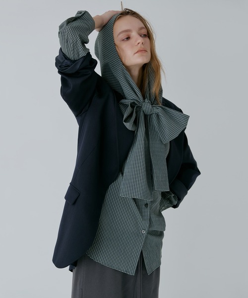 LE CIEL BLEU（ルシェルブルー）の「ギンガムチェックフーデッドシャツ / Gingham Check Hooded Shirt（シャツ/ブラウス・レディース・ホワイト/ブラック/ライトブルー/ダークグリーン・36）」の3枚目の写真