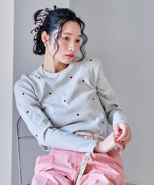 セール】ミニハート刺繍 ロンT/長袖 Tシャツ（Tシャツ/カットソー
