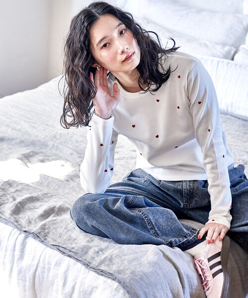 セール】ミニハート刺繍 ロンT/長袖 Tシャツ（Tシャツ/カットソー