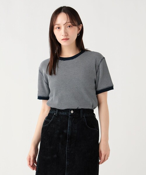 BEAMS HEART(ビームスハート)の「ワッフル ボーダー プルオーバー(Tシャツ/カットソー・レディース・ダークグリーン/パープル系その他5/ネイビー/イエロー・FREE)」の1枚目の写真