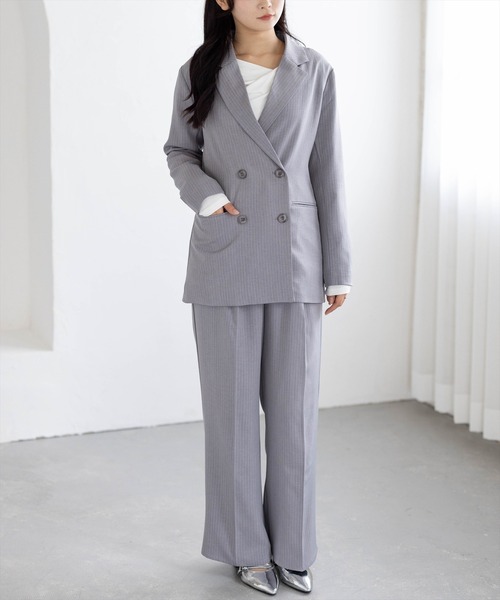 CLEAR BASIC（クリアベーシック）の「【低身長対応／サイズ展開あり】ストライプワイドパンツ(セット可)[オフィスカジュアル 着回し抜群 大人]≪新作≫（その他パンツ・レディース・チャコールグレー/ベージュ/ライトグレー・F/PF）」の6枚目の写真