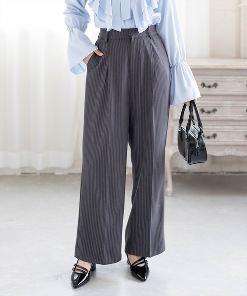 CLEAR BASIC（クリアベーシック）の「【低身長対応／サイズ展開あり】ストライプワイドパンツ(セット可)[オフィスカジュアル 着回し抜群 大人]≪新作≫（その他パンツ・レディース・チャコールグレー/ベージュ/ライトグレー・F/PF）」の7枚目の写真