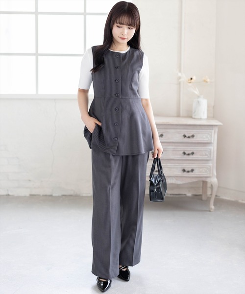 CLEAR BASIC（クリアベーシック）の「【低身長対応／サイズ展開あり】ストライプワイドパンツ(セット可)[オフィスカジュアル 着回し抜群 大人]≪新作≫（その他パンツ・レディース・チャコールグレー/ベージュ/ライトグレー・F/PF）」の9枚目の写真