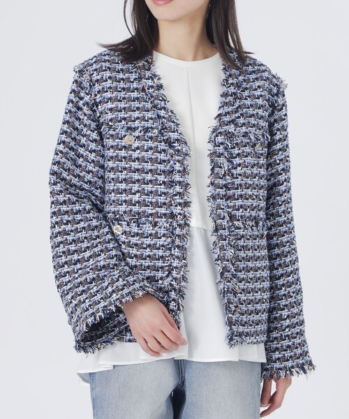 LOVELESS（ラブレス）の「ファンシーツイードジャケット（ノーカラージャケット・レディース・ブルー系その他3・36/34）」の2枚目の写真
