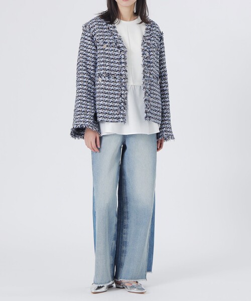 LOVELESS（ラブレス）の「ファンシーツイードジャケット（ノーカラージャケット・レディース・ブルー系その他3・36/34）」の3枚目の写真