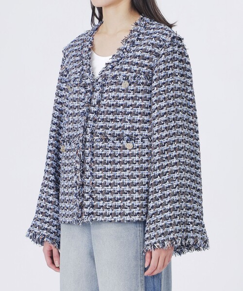LOVELESS（ラブレス）の「ファンシーツイードジャケット（ノーカラージャケット・レディース・ブルー系その他3・36/34）」の5枚目の写真