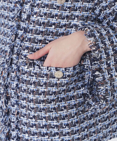 LOVELESS（ラブレス）の「ファンシーツイードジャケット（ノーカラージャケット・レディース・ブルー系その他3・36/34）」の8枚目の写真