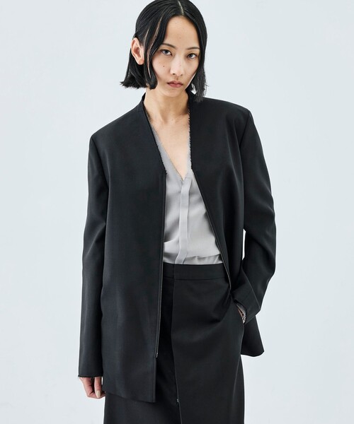 EDITION（エディション）の「ドライツイル ZIPジャケット（ノーカラージャケット・レディース・ブラック/チャコールグレー・34/36）」の4枚目の写真