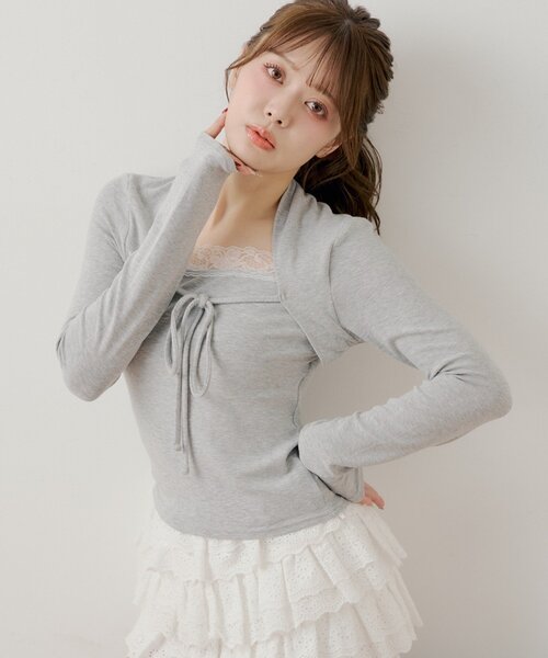 かちこ様　トップス セール】ボレロ風レースレイヤードトップス（Tシャツ/カットソー