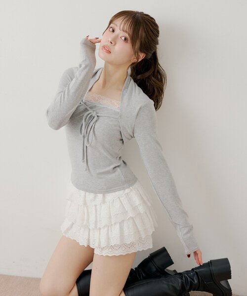 シェリコ♡ セール】ボレロ風レースレイヤードトップス（Tシャツ/カットソー