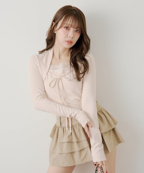 シェリコ♡ セール】ボレロ風レースレイヤードトップス（Tシャツ/カットソー
