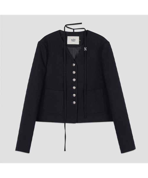 ATELIER NAIN(アトリエナイン)の「STRING V-NECK CROP FALL JACKET(JK-3042)(その他アウター・レディース・ブラック/アイボリー・SMALL/MEDIUM)」の1枚目の写真