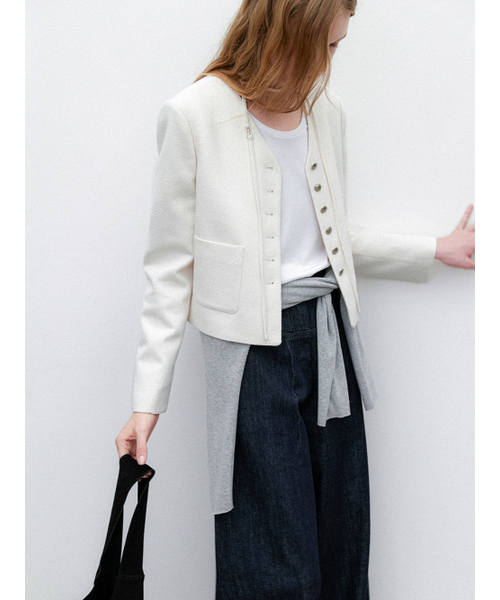 ATELIER NAIN(アトリエナイン)の「STRING V-NECK CROP FALL JACKET(JK-3042)(その他アウター・レディース・ブラック/アイボリー・SMALL/MEDIUM)」の3枚目の写真