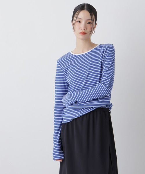 NANO universe(ナノユニバース)の「前後2wayスパンテレコカットボーダークルーカーディガン(カーディガン/ボレロ・レディース・ブルー/ネイビー/ホワイト・FREE)」の9枚目の写真