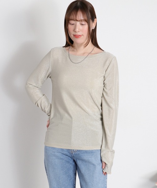 cepo(セポ)の「ラメフィンガーホールロングスリーブカットソー(Tシャツ/カットソー・レディース・ベージュ/ブラック/グレー・M)」の1枚目の写真