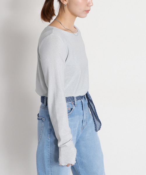 cepo(セポ)の「ラメフィンガーホールロングスリーブカットソー(Tシャツ/カットソー・レディース・ベージュ/ブラック/グレー・M)」の8枚目の写真