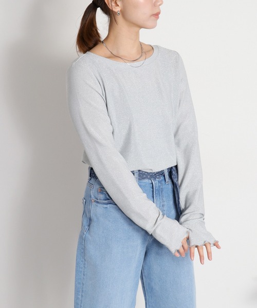 cepo(セポ)の「ラメフィンガーホールロングスリーブカットソー(Tシャツ/カットソー・レディース・ベージュ/ブラック/グレー・M)」の4枚目の写真