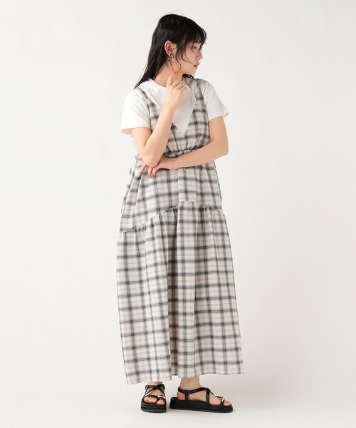 BEAMS HEART（ビームスハート）の「チェック ティアード ワンピース（ワンピース・レディース・ホワイト/ネイビー・FREE）」の13枚目の写真