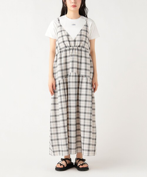 BEAMS HEART（ビームスハート）の「チェック ティアード ワンピース（ワンピース・レディース・ホワイト/ネイビー・FREE）」の5枚目の写真