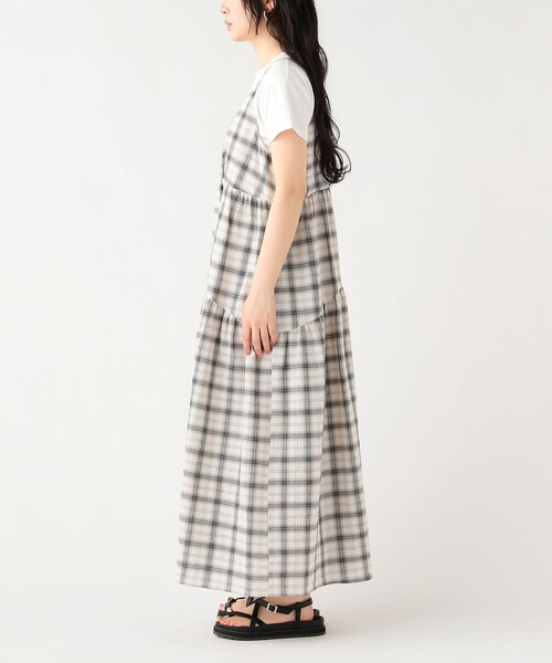 BEAMS HEART（ビームスハート）の「チェック ティアード ワンピース（ワンピース・レディース・ホワイト/ネイビー・FREE）」の6枚目の写真