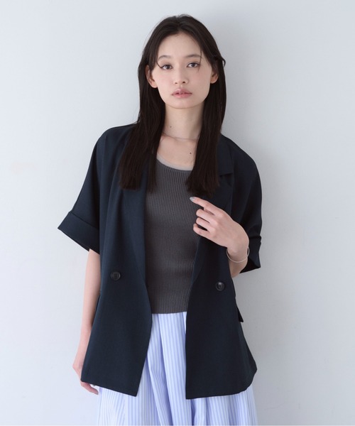 SOYEN(ソイエン)の「リネンライクフレンチスリーブダブルジャケット/セットアップ可(テーラードジャケット・レディース・ブラウン/ネイビー・F)」の7枚目の写真