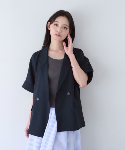 SOYEN(ソイエン)の「リネンライクフレンチスリーブダブルジャケット/セットアップ可(テーラードジャケット・レディース・ブラウン/ネイビー・F)」の16枚目の写真