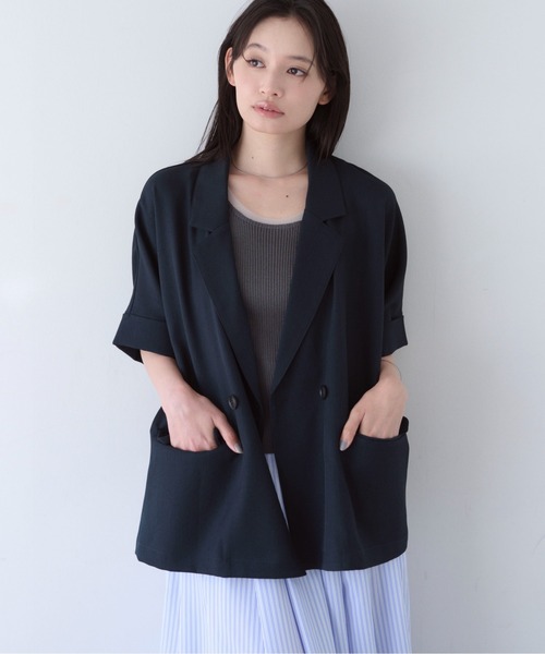 SOYEN(ソイエン)の「リネンライクフレンチスリーブダブルジャケット/セットアップ可(テーラードジャケット・レディース・ブラウン/ネイビー・F)」の17枚目の写真