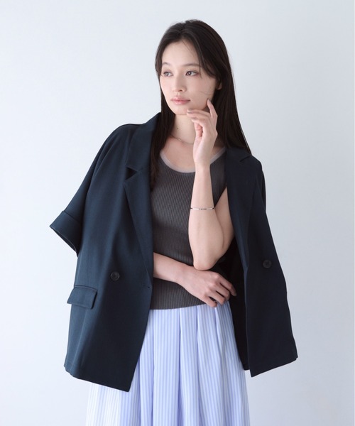 SOYEN(ソイエン)の「リネンライクフレンチスリーブダブルジャケット/セットアップ可(テーラードジャケット・レディース・ブラウン/ネイビー・F)」の19枚目の写真