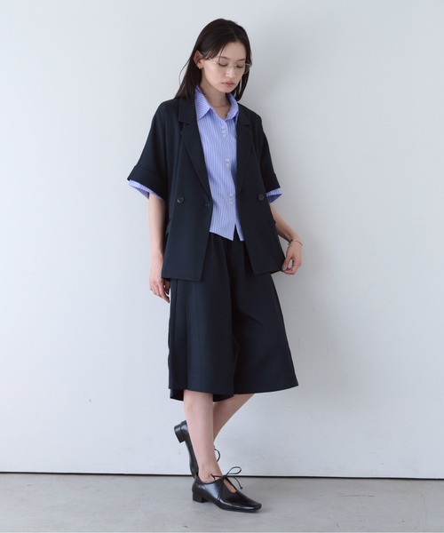 SOYEN(ソイエン)の「リネンライクフレンチスリーブダブルジャケット/セットアップ可(テーラードジャケット・レディース・ブラウン/ネイビー・F)」の12枚目の写真