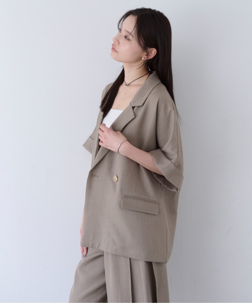SOYEN(ソイエン)の「リネンライクフレンチスリーブダブルジャケット/セットアップ可(テーラードジャケット・レディース・ブラウン/ネイビー・F)」の13枚目の写真