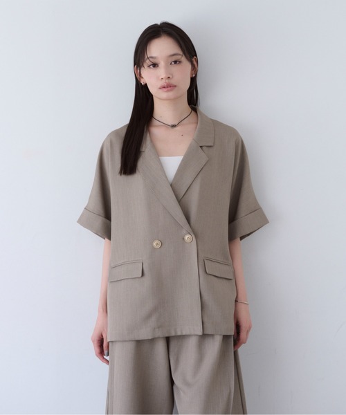 SOYEN(ソイエン)の「リネンライクフレンチスリーブダブルジャケット/セットアップ可(テーラードジャケット・レディース・ブラウン/ネイビー・F)」の21枚目の写真