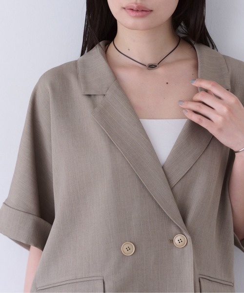 SOYEN(ソイエン)の「リネンライクフレンチスリーブダブルジャケット/セットアップ可(テーラードジャケット・レディース・ブラウン/ネイビー・F)」の22枚目の写真