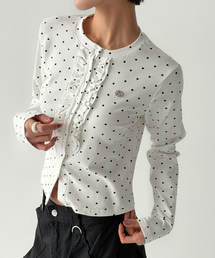 THE GREEN LAB（ザグリーンラボ）の「ドットフリルクロップカーディガン[アイボリー]（カーディガン/ボレロ）」