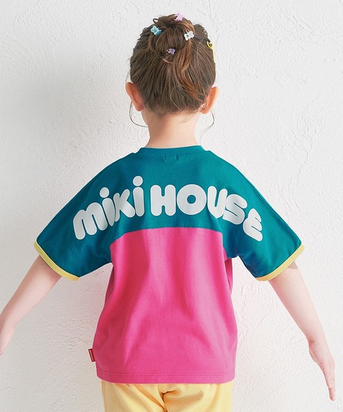 MIKI HOUSE(ミキハウス)の「【WEB限定】バイカラー バックロゴ半袖Tシャツ(Tシャツ/カットソー・キッズ・ローズ/グリーン/ブラック/ライトグリーン・130cm/120cm/110cm/100cm/90cm/80cm)」の1枚目の写真