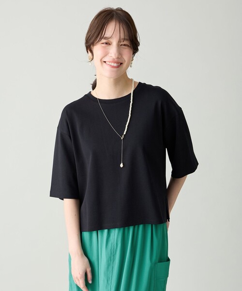 ANY(エニィ)の「【Sサイズあり】オーガニックコットンスムース5分袖Tシャツ(Tシャツ/カットソー・レディース・ベージュ系/ピンク系/ブラック系/ホワイト系・F/SMALL)」の1枚目の写真