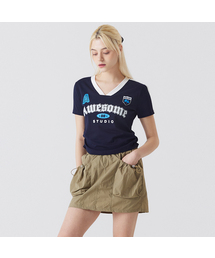 半袖ブロックコアVネックシャーリングTシャツネイビー