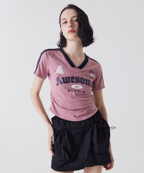 AWESOME STUDIO(オーサムスタジオ)の「半袖ブロックコアVネックシャーリングTシャツネイビー(Tシャツ/カットソー・レディース・その他・FREE)」の5枚目の写真