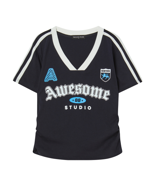 AWESOME STUDIO(オーサムスタジオ)の「半袖ブロックコアVネックシャーリングTシャツネイビー(Tシャツ/カットソー・レディース・その他・FREE)」の7枚目の写真