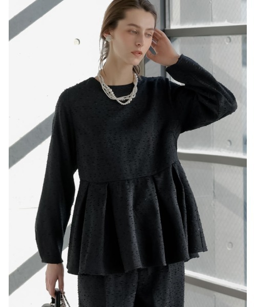 Re:EDIT（リエディ）の「[2026S/S COLLECTION][MEISM by Re:EDIT]フリンジツイードペプラムトップス（シャツ/ブラウス・レディース・ブラック/オフホワイト・LARGE/MEDIUM）」の2枚目の写真