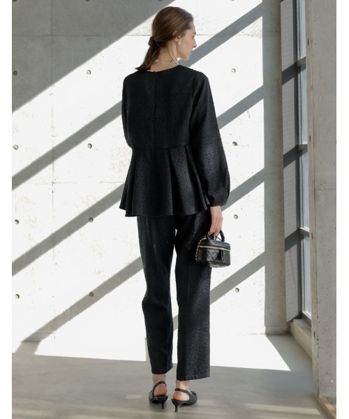 Re:EDIT（リエディ）の「[2026S/S COLLECTION][MEISM by Re:EDIT]フリンジツイードペプラムトップス（シャツ/ブラウス・レディース・ブラック/オフホワイト・LARGE/MEDIUM）」の5枚目の写真