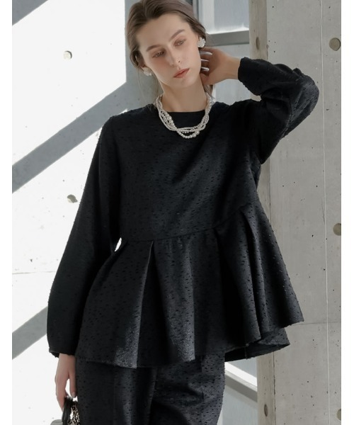 Re:EDIT（リエディ）の「[2026S/S COLLECTION][MEISM by Re:EDIT]フリンジツイードペプラムトップス（シャツ/ブラウス・レディース・ブラック/オフホワイト・LARGE/MEDIUM）」の6枚目の写真
