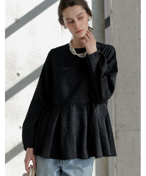 Re:EDIT（リエディ）の「[2026S/S COLLECTION][MEISM by Re:EDIT]フリンジツイードペプラムトップス（シャツ/ブラウス・レディース・ブラック/オフホワイト・LARGE/MEDIUM）」の9枚目の写真