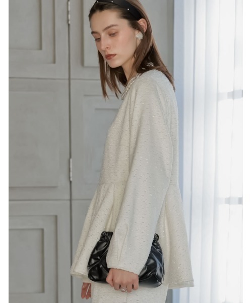 Re:EDIT（リエディ）の「[2026S/S COLLECTION][MEISM by Re:EDIT]フリンジツイードペプラムトップス（シャツ/ブラウス・レディース・ブラック/オフホワイト・LARGE/MEDIUM）」の11枚目の写真